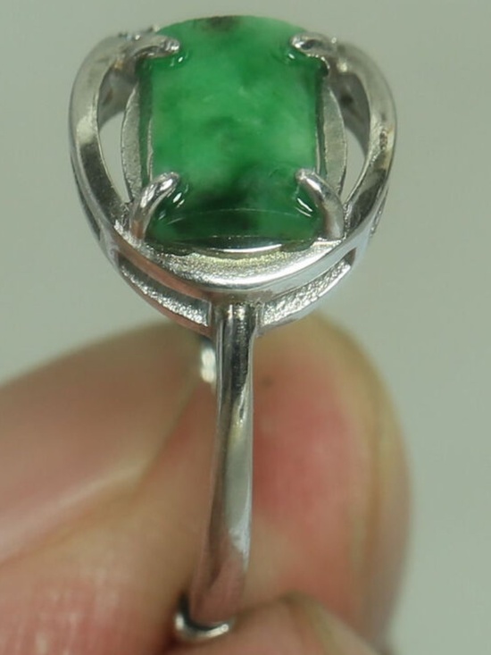 925 Silver Cert'd Genuine Untreated Green Emerald A Jadeite Ring Gift - Picture 7 of 12